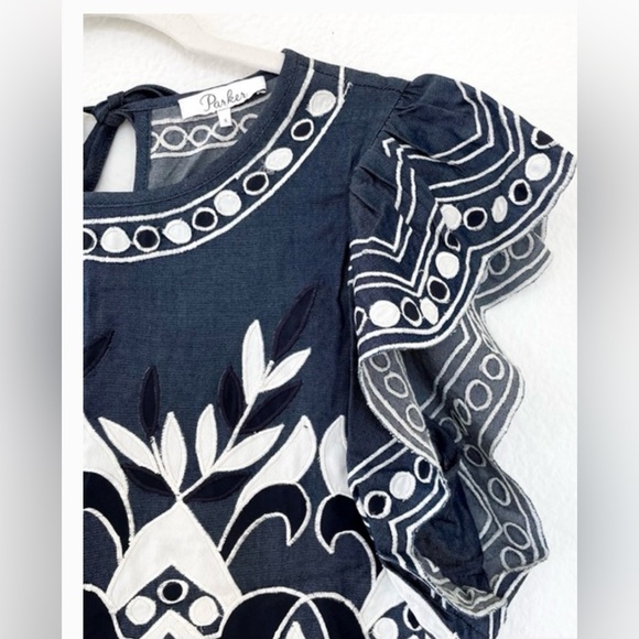 Parker Wyatt Eyelet Embroidered Denim Blue/Black S/SWomen’s Top/XS-Preowned Fast - Picture 5 of 16